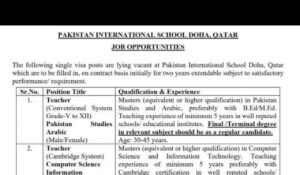 پاکستانیوں کے لیے قطر کے سکولز میں ٹیچنگ کی بے شمار  نوکریاں۔جلدی اپلائی کریں
