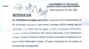 MSc mathematics students are eligible for promotion. Notification issue