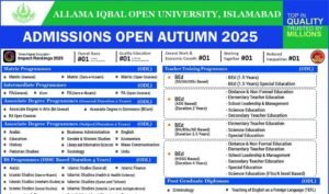 Allama Iqbal Open University – Autumn Semester 2025 Admissions