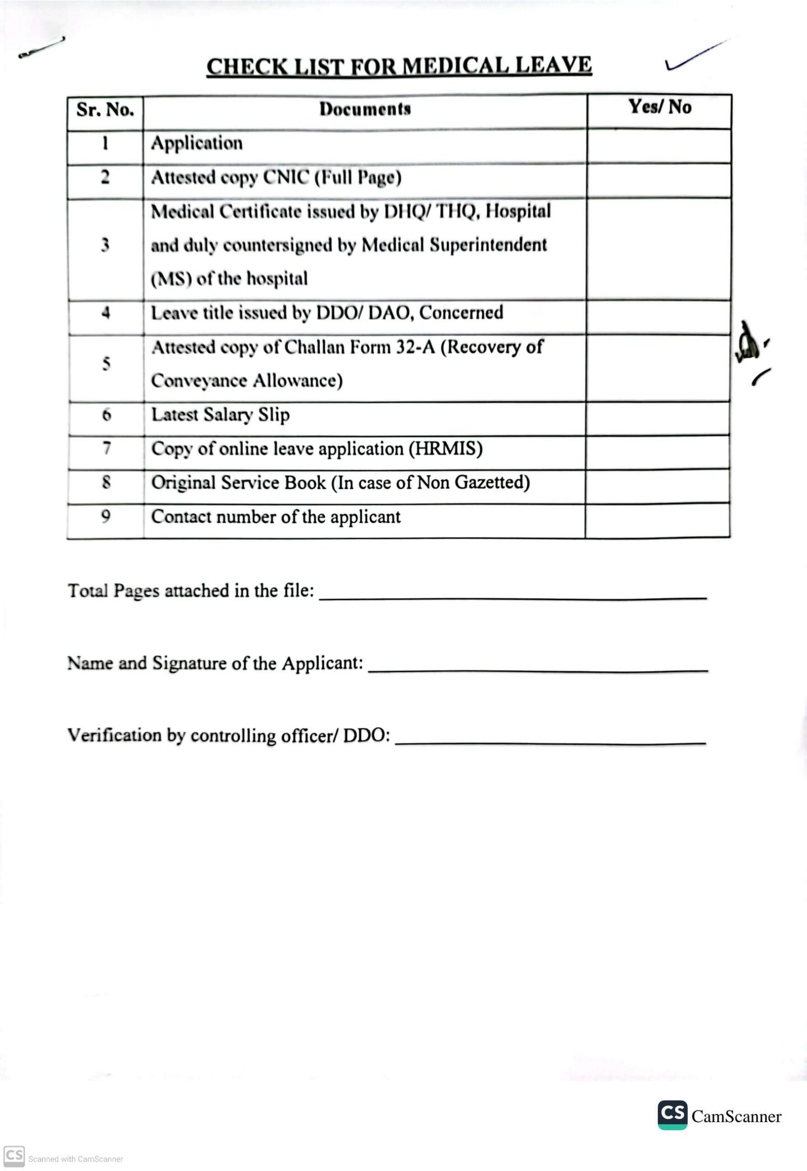 Medical Leave Check List
